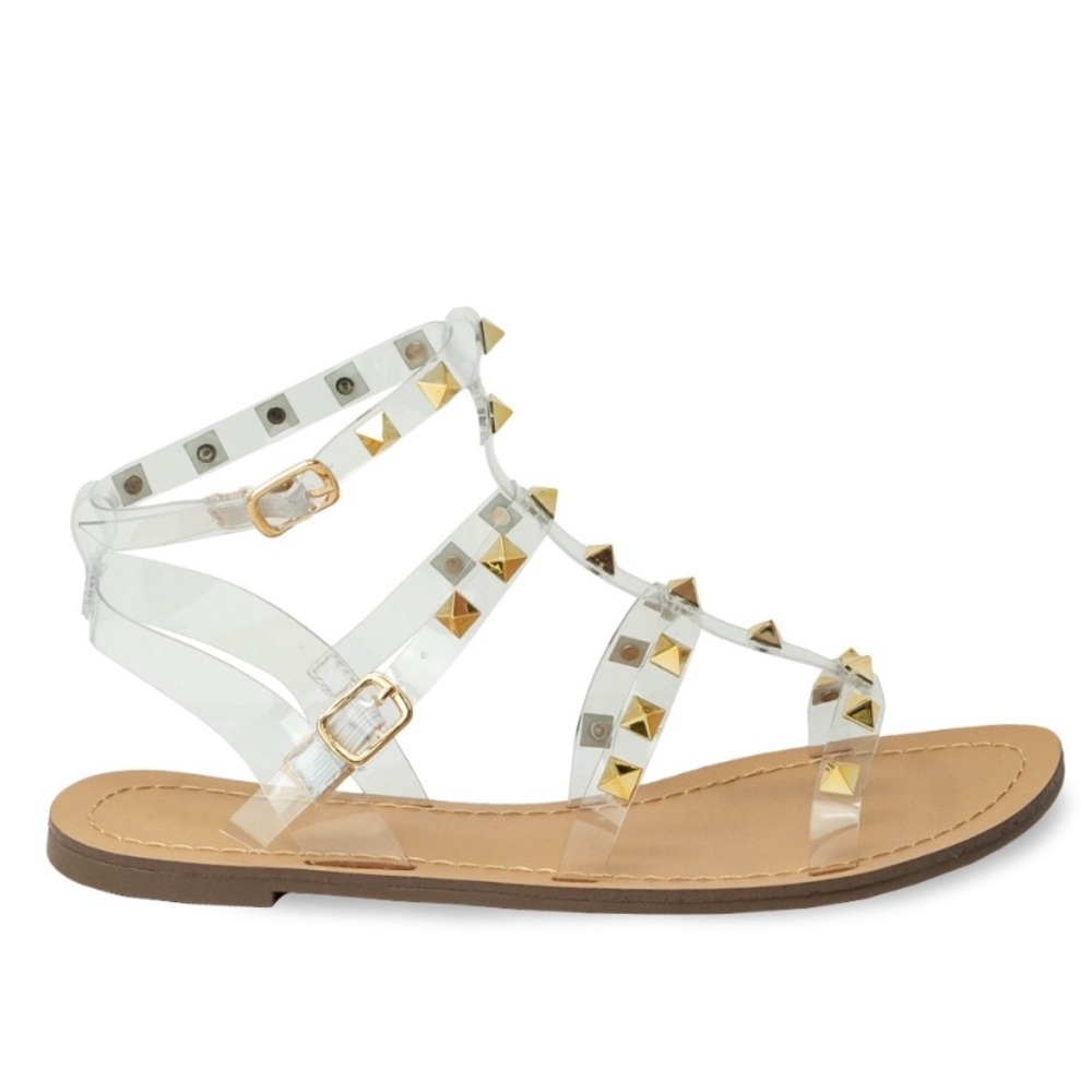 Women's Studded Sling Back Clear Flat Sandal
